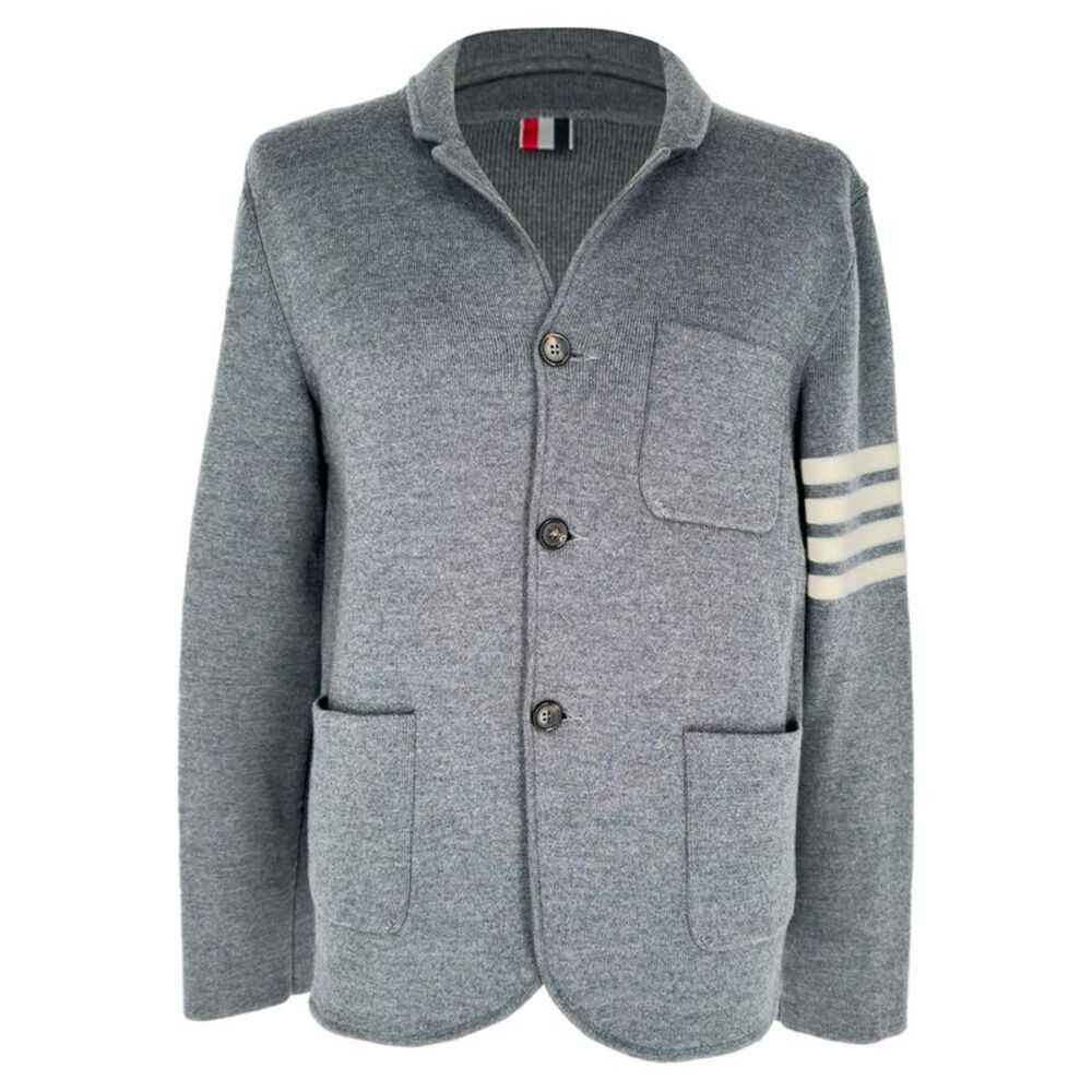 Thom Browne 4-Bar Stripe Blazer in Grey Wool